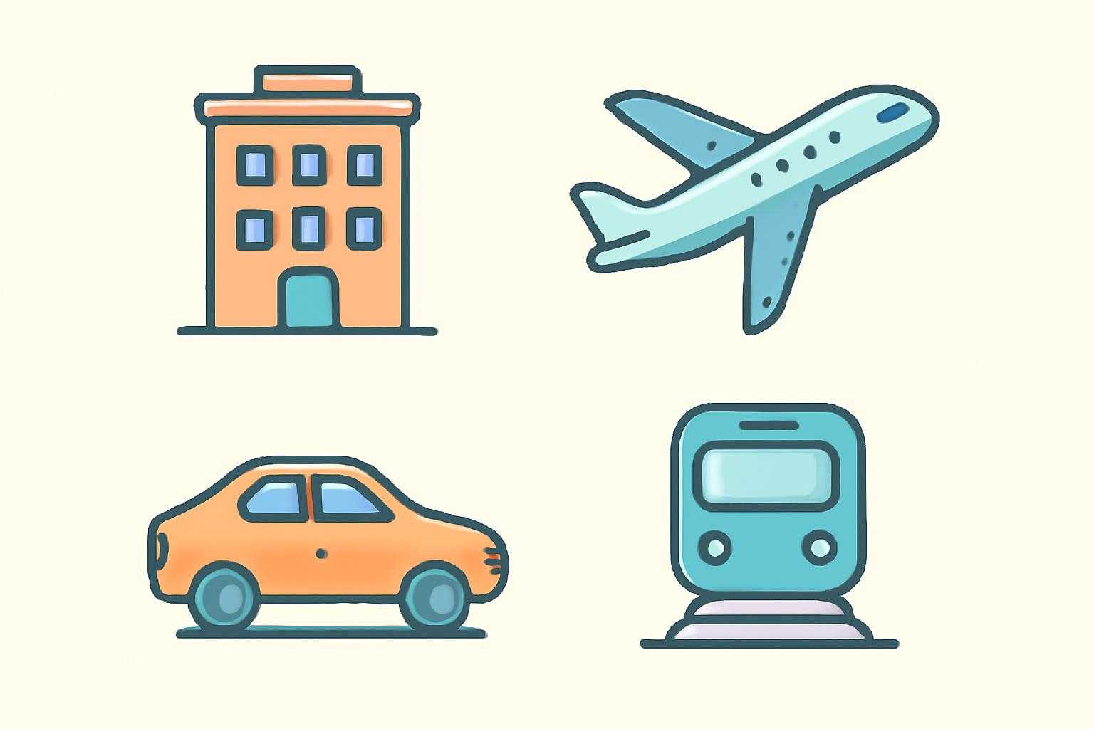 ホテル、飛行機、レンタカーなど複数の旅行サービスが並んでいる構成