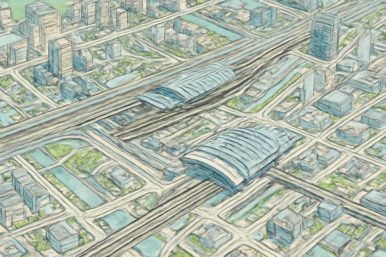 大阪駅と新大阪駅の位置関係を示す地図イメージ
