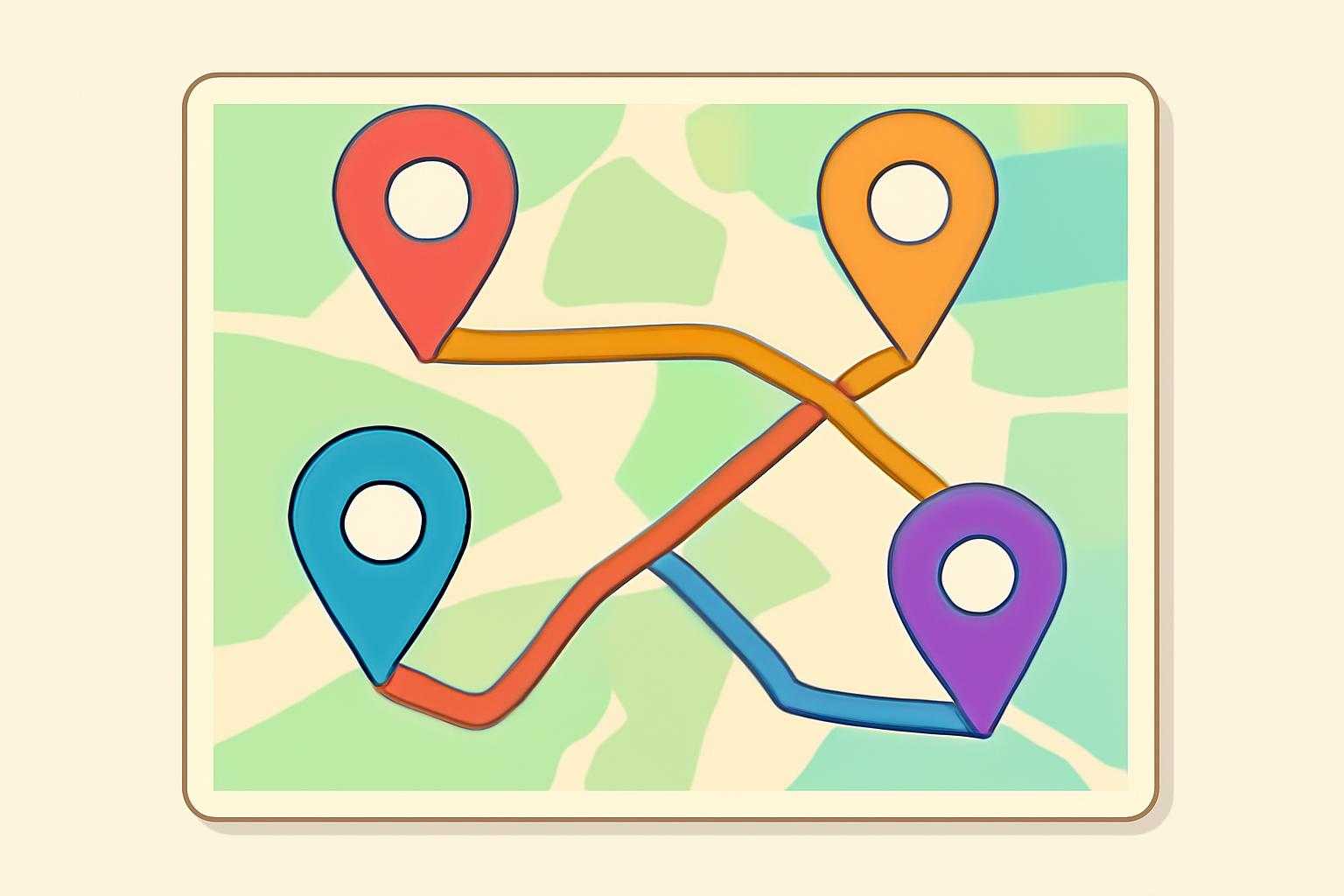 複数の目的地を示す地図やルート選択を表現した画像