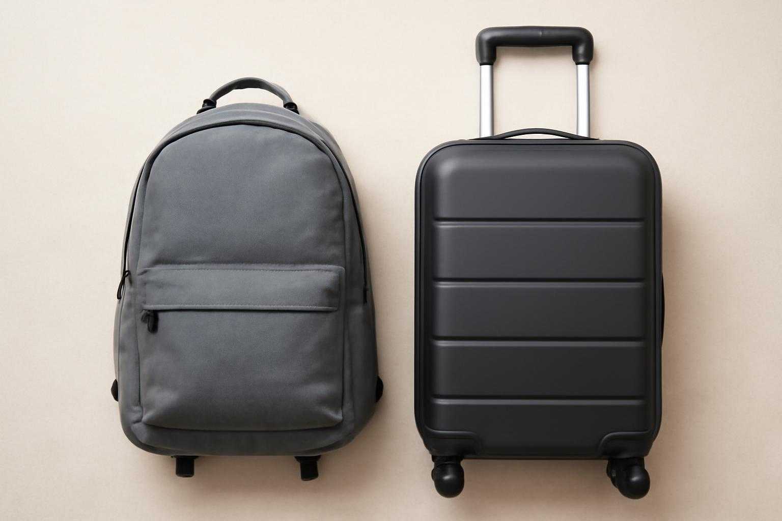 リュックとキャリーケースが並んでいる旅行荷物の比較イメージ