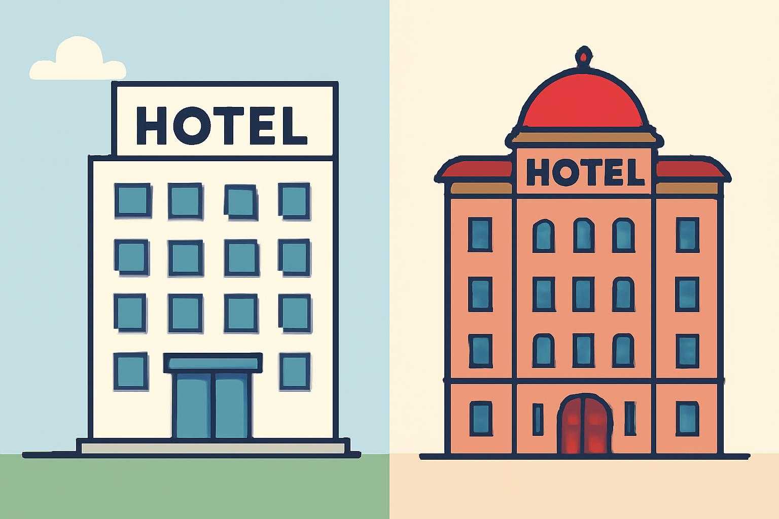 本館となぎさ館の特徴を並べて比較した見やすいチャート風イラスト